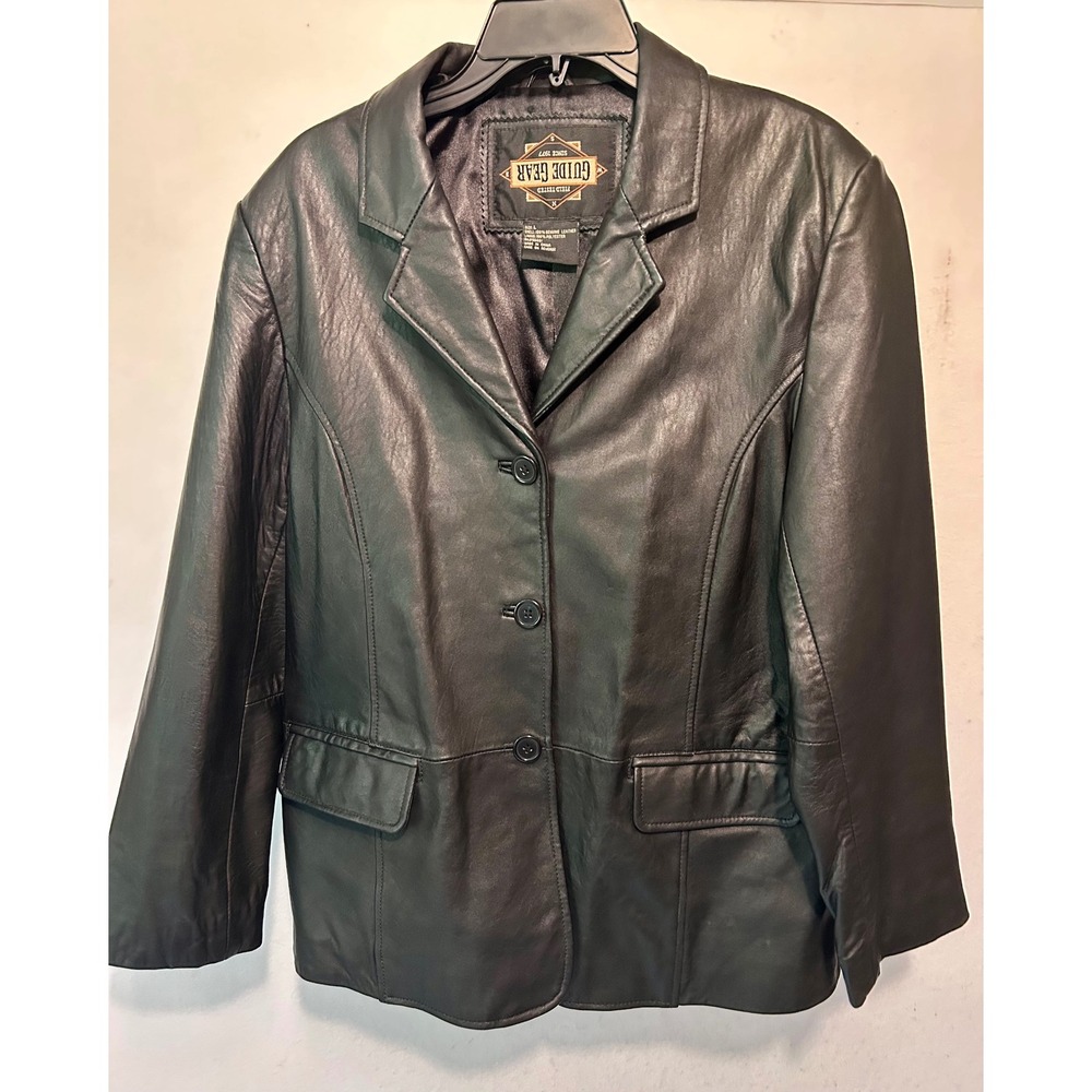 Guide Gear Mens Black Genuine Leather Blazer Jacket Three Button Size Large